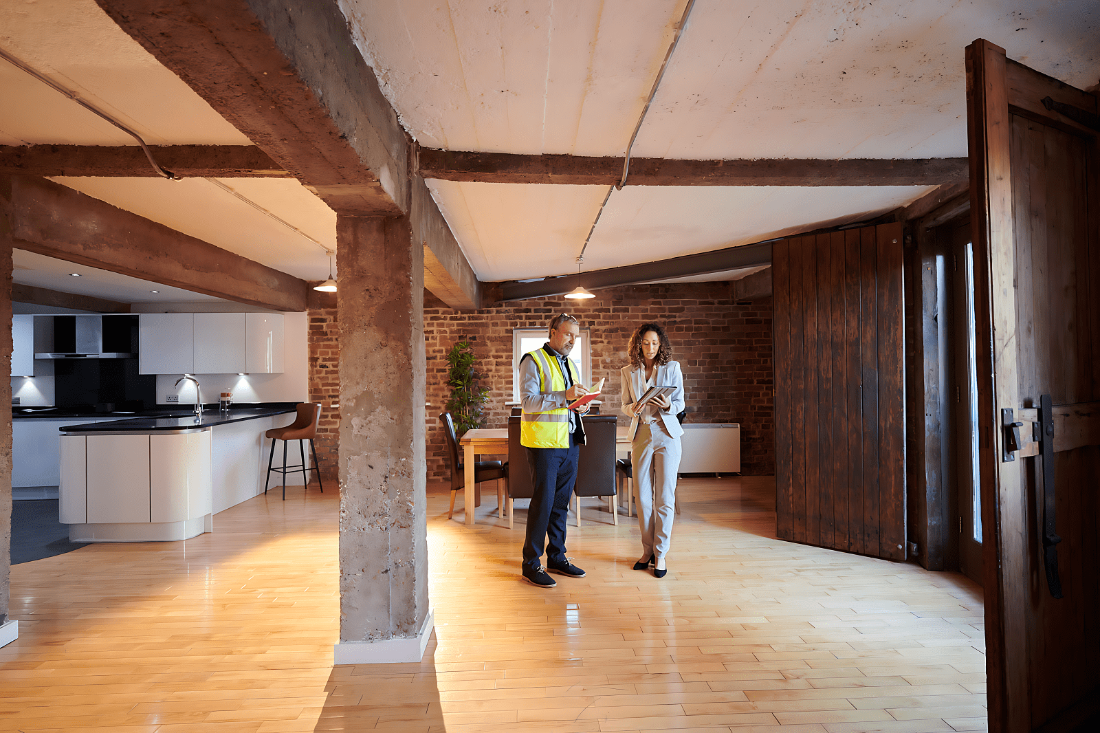 Two people discussing in modern apartment